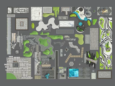 Garden Ornaments Design With Various Layouts Green Plant Areas Water Features And Stone Paths 3d model