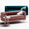 Modern Tufted Pink And Teal Sofas With Decorative Pillows And Side Table 3d model