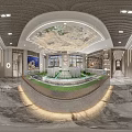 Luxurious Sales Office Interior With Elegant Chandelier Display Counter And Decorative Shelves