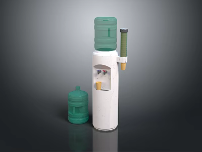 Household Electrical Appliance Water Dispenser with Two Green Water Buckets and White Body 3d model
