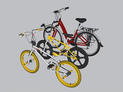 Colorful Bicycles Featuring Yellow Red White Frames For Kids And Adults 3d model