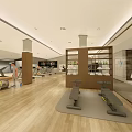 Modern Fitness Gym Interior With Workout Equipment And People Exercising On Wooden Flooring