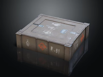 Gray Cube Shaped Metal Container With Logos And F91 Text On Surface 3d model