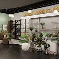 Green Plant Store With Potted Plants Decorative Shelves And Golden Wall Decor