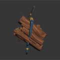 Game Movie Cartoon Character With Blue Hat Long Horn Carrying Logs And Axe