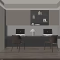 Modern Home Office Bookcase With Open Shelves Desk Two Computers And Comfortable Chairs 3d model