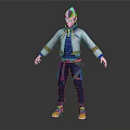 3D Character Model in Blue White Jacket with Short Hair and Yellow Shoes Standing