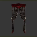 Ornate Red And Blue Curtain With Decorative Top And Elegant Drapes