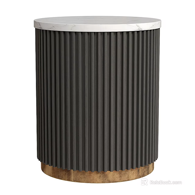 Dark Gray Fluted Side Table With White Marble Top And Golden Base 3d model