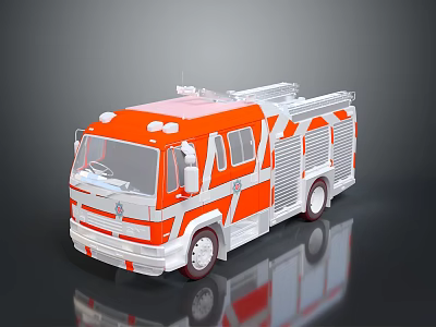 Orange And White Detailed Fire Truck Model With Striped Design And Reflective Surface 3d model