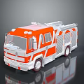 Orange And White Detailed Fire Truck Model With Striped Design And Reflective Surface
