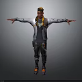 3D Character Model With Orange Hair Stylish Jacket Black Pants And Open Arms