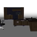Modern Office Desk Setup With Ergonomic Chair Laptop Drawer Cabinet And Bookshelf Built In Lighting