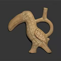 Artistic Toucan Wooden Sculpture With Intricate Carved Feather Patterns Perched On Branch