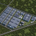 Industrial Factory Buildings in Large Industrial Park with Neat Arrangement Greenery and Road Networks