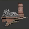 Detailed Carved Stone Lion Sculpture With Multi Layered Column And Square Base