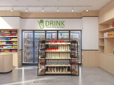 Supermarket Beverage Section With Refrigerated Display Cases And Shelves Of Various Drinks 3d model