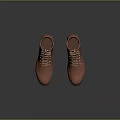 Brown Leather Boots with Lace Up Design and Flat Sole Displayed on Gray Background
