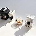 Modern Black And White Kitchen Appliances With Rice Cooker Coffee Maker And Food Container