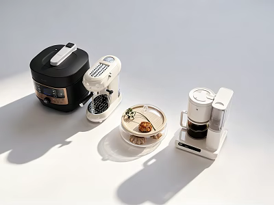 Modern Black And White Kitchen Appliances With Rice Cooker Coffee Maker And Food Container 3d model