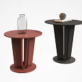 Red And Black Round Side Tables With Unique Base Design And Decorative Items 3d model