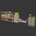 Industrial Warehouse Interior Design With Metal Shelves Wooden Crates Bench And Cabinet