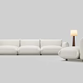 Luxurious White Three Seater Sofa With Matching Ottoman And Floor Lamp 3d model
