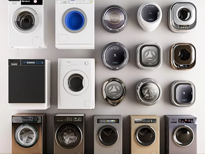 Diverse Modern Washing Machines With Various Front Panel And Control Design Styles 3d model