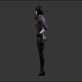 3D Female Characters In Purple Tops Black Leather Pants Holding Guns Front Back Views