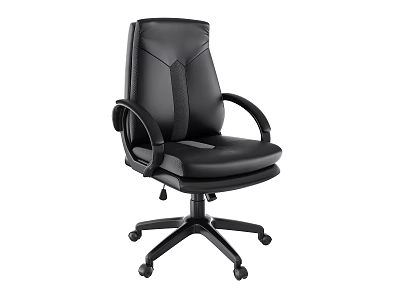 Black Leather Office Chair With Padded Seat Ergonomic Backrest Armrests And Swivel Casters 3d model