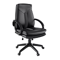 Black Leather Office Chair With Padded Seat Ergonomic Backrest Armrests And Swivel Casters