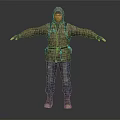 Human Figure Standing With Arms Outstretched Wearing Brown Hooded Jacket Blue Jeans And Brown Boots