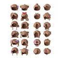 Cartoon Head Models With Various Brown Hairstyles Bowknots Ponytails And Decorative Details
