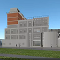 Industrial Facility Exterior With Large Metal Pipes And People Near Modern Structure