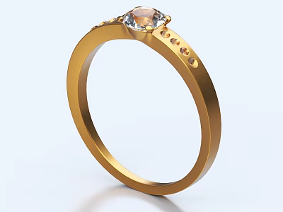 Elegant Gold Ring Jewelry With Central Diamond And Side Accent Stones 3d model
