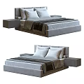Modern Upholstered Double Bed With Matching Nightstands Soft Blanket And Pillows 3d model