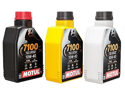 Motorcycle Engine Oil MOTUL 7100 10W40 in Black Yellow White Bottles 3d model