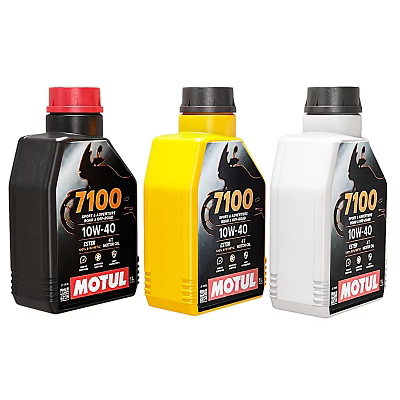 Motorcycle Engine Oil MOTUL 7100 10W40 in Black Yellow White Bottles 3d model