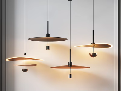 Modern Multiple Pendant Lights With Sleek Wooden Metal Design Hanging In Interior Space 3d model