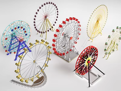 Colorful Ferris Wheels In Children's Play Area With Fun Design And Safe Structure 3d model