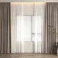 Modern Gray Thick Curtains With White Sheer And Window Blinds Near Potted Plant Decor