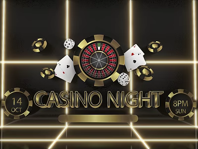Casino Night Photo Spot With Roulette Wheel Playing Cards And Chips 3d model