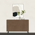 Minimalist Wooden Entryway Cabinet Sideboard With Drawers Plant And Abstract Artwork