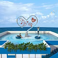 Blue Pool With Heart Shaped Structure Two People On Blue Mats Stairs And Green Plants