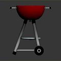 Red Round Barbecue Grill With Stand Wheels Grill Grate And Blue Tray