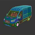 Blue Cargo Van With Modern Exterior Design And Front Grille Details