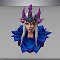 Fantasy Elf Character With White Hair Purple Spiked Headdress Blue Gem And Blue Petal Outfit