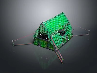 Modern Green Grid Structure Furniture With Transparent Panels And Stable Support Frame 3d model