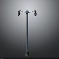 Vintage Street Lamp With Classic Design Double Light Heads And Blue Metal Pole