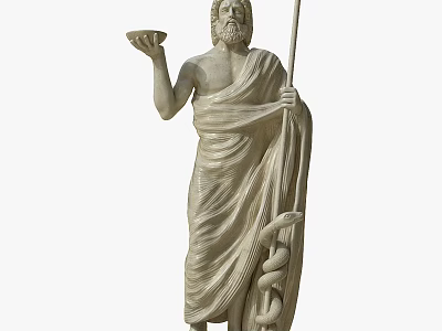 Ancient Greek Style Marble Sculpture Carving of Male Statue Holding Dish and Snake Staff 3d model